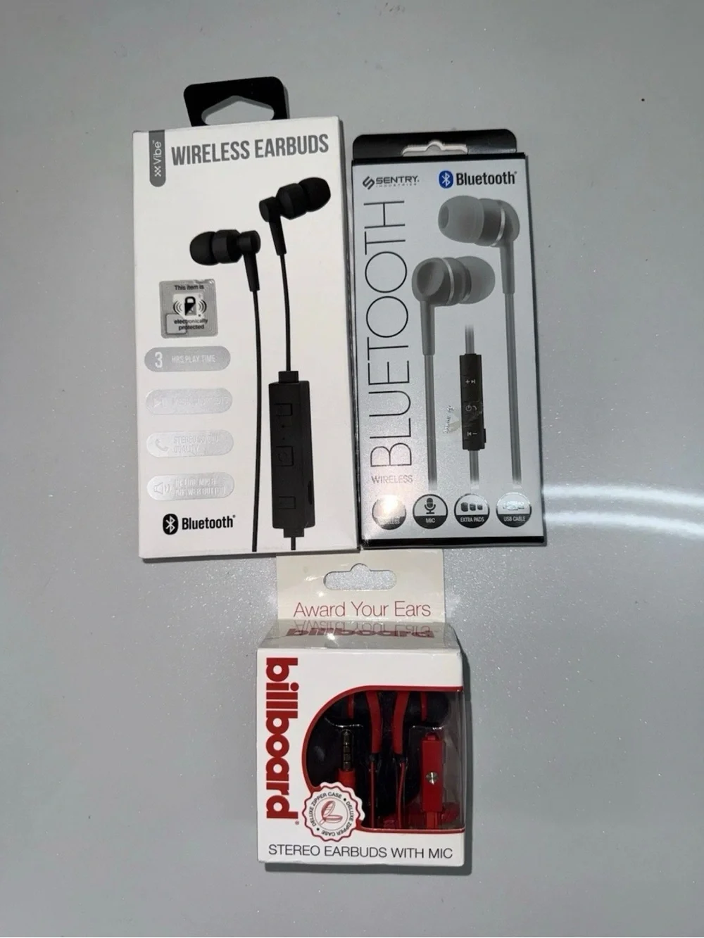 Billboard Earbuds, Plus 2 Extra Headphones Lot Of 3 Headphones
